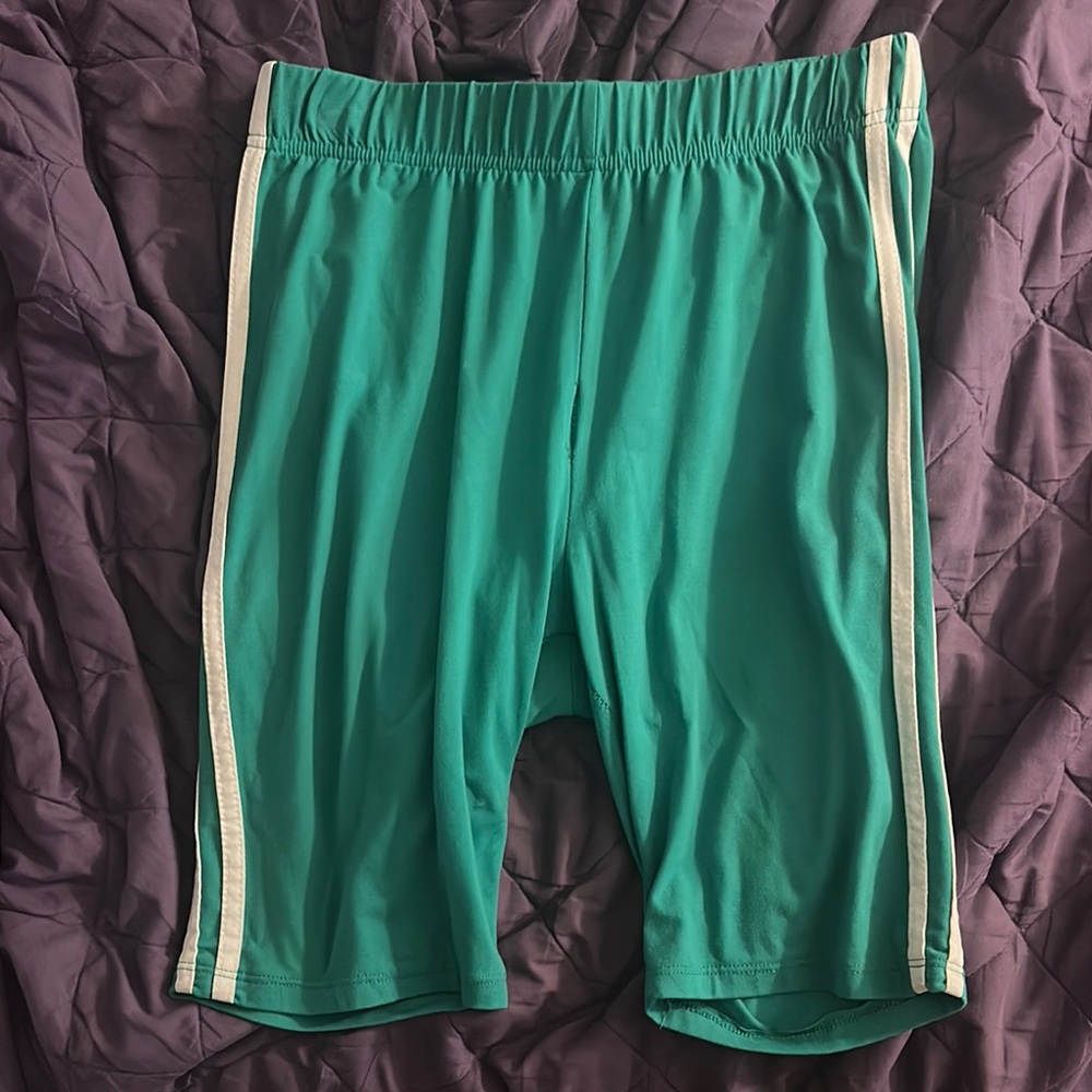 Feathers Green Bike Shorts with White Stripes